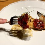 Restaurant Sola - 真鯛、海老、赤ピーマン・黄トマト、ナスのソース