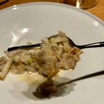 Restaurant Sola - 穴子、ハナビラタケ、炙ったネギ