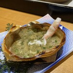 夕庵 - 焼きがにを味噌につけていただく。超旨し。