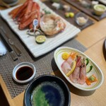 夕庵 - 朝獲れ鮮魚の2種：鯛と海老。美味しい