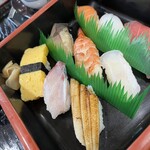 江戸前 一品料理 すし柳 - にぎり定食(1600円)のにぎり寿司です。ボリューミーで丁寧な仕事の美味しいお寿司