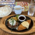 ココス - おろしハンバーグ&白身魚フライランチ、ライス、ランチスープ、お冷
