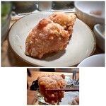 博多もつ鍋 やまや - ◆熟成鶏の唐揚げ明太風味・・また鶏ちゃんを食べてしまった。(__;) 1個が大きいですね.鶏肉自体も柔らかく下味か衣かはわかりませんけれど、明太子の風味がして美味しい。(´∀｀*)