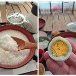 和カフェ 兎月園 - 出汁が効いたお粥は絶対に裏切りません♬朝食べるゆで卵ってチョット嬉しい(*^▽^*)