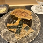 あま木 - 赤酢のシャリ煎餅【海苔】と酢のシャリ煎餅【真蛸】、このこ入りマッシュポテト