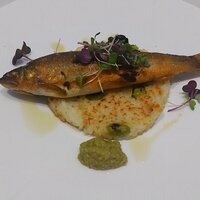 リストランテ ラ ソリア - 鮎のコンフィと枝豆の焼きリゾット（2024.8）