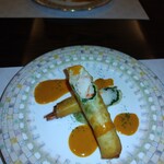 志喜亭 - 海老と帆立ムース　スティック揚げ　アメリケーヌソース　これは美味しかったです