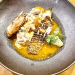渡辺料理店 - 前菜3皿めは赤海老と伊佐木と帆立貝柱のブイヤベース