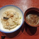 みかみ - 松茸の炊き込みご飯 揚げ魚トッピング ＆ 赤だし