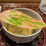 鮨 三心 - ●北海道松茸の出汁餡、自家製熟成唐墨をリゾット仕立てで