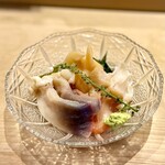すしやのたい悟 - 貝刺し盛り。ホッキ貝・青柳・つぶ貝・赤貝（身・ヒモ）鮮度抜群！大好きな貝の集合は初っ端からテンション上がりまくりです(ㅅ´꒳` )♡