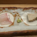 さき田 - アラの刺身・蒸し鮑