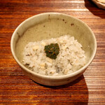 薪鳥新神戸 - 薪そぼろご飯 + 生姜 + かんずり