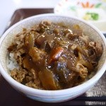 すき家 - カレー南蛮牛丼 ミニ 350円。健康セット 100円。