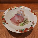 祇園 にし - お造り（ヒラメ、カンパチ）