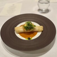 フランス料理 アジュール(ヨコハマ グランド インターコンチネンタル ホテル) - 甘エビと蟹のクレープ　リコッタとバジルビスクのクリーム