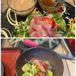 田内屋 - もったいないけれど…崩してから小皿に取り分けて
      お好みで…和風orゴマドレッシングをかけていただきますが美味しいに決まってます♪(๑ᴖ◡ᴖ๑)♪