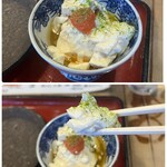 田内屋 - お通しは、明太子のせ冷や奴。
      優しい出汁醤油でいただくおぼろ豆腐、ホッとしますね♪(*´-`)