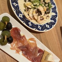 VIRGO 銀座 - ハモンセラーノ、沢山で大満足。オリーブも美味しかった。大きなマッシュルームのサラダもポクポクして美味しかったです