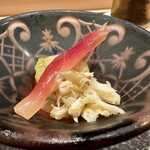 あま木 - 肉厚で甘味のある赤茄子と胡麻酢、渡り蟹の繊細な味わいでした〜