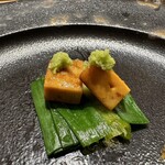 あま木 - ソテーしたあん肝&葱&無花果　美味しいおつまみでお酒がすすみました。