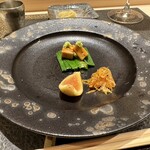 あま木 - あん肝のソテー　九条葱　無花果　守口漬け