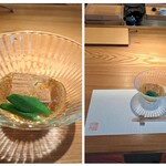 巧 - ♦先付け おふと煮アナゴとオクラ 煮凝りには旨味がギュッと凝縮されており 口内に旨味が居座り続けます♬