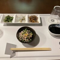 芝 - 【松コース】福岡おすすめスイーツランクアップ＋2時間飲み放題 仲居お任せコース（川沿い個室確約）
                    酢もつ
                    おつまみ三点盛り