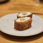練馬 鳥長 新潟 - 揚げ物はささみカツ。わさびで。