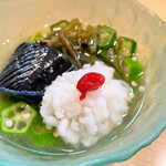 飛騨 - 【夏】初夏の旬味を涼やかに味わえる一品。冷んやりとろみの出汁にオクラ、ジュンサイ、茄子、ハモ。上品な味わい。