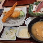 築地食堂 源ちゃん - アジ・海老フライとお刺身定食