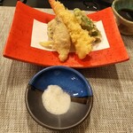万清楼 - 天婦羅（海老、米なす、青唐、鮪しそ巻き）