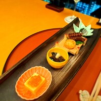 日本料理　さざんか - 【前　菜】銀杏豆腐/茄子揚げ浸し/蛸柔らか煮/酢〆炙り秋刀魚
/
                    枝豆・帆立つみれ揚げ