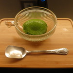 にくの匠 三芳 - 抹茶のシャーベット。白州掛け。