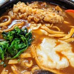 岩正 - デラックス味噌煮込みうどん（海老天・卵・鶏肉・餅）＋大盛