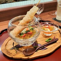 KOBAYASHI - Amuseの海老春巻 ベトナム風、漢方ゼリー
