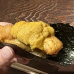 赤坂 鮨大谷 - 牡丹海老フリット、紫雲丹トマトポン酢