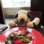 Matasaburo - そしてこれがメインディッシュ！！
      このお皿もかっこいいね～お肉が浮き上がって見えるよ。
      
      ちびつぬ「お肉、お肉～！」