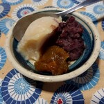 百姓屋敷 じろえむ - 麹のシャーベット的なのと梅ジャム、アンコがデザート的に出てきました　絶品