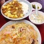 香源 - 夕ご飯は、長崎皿うどんと高菜豆腐丼！(＾ｰ^)ノ味はそこそこだったけど、中国の店員さんの私語がうるさいったら……(