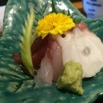 Rakumitei Waooyama - 楽味蕎麦セットの付け合せの刺身