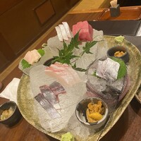 銀平 北新地店 - 刺し盛り。離島の氷山で我慢比べのよう