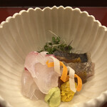 赤坂 菊乃井 - 昼懐石１５７３０円。明石天然鯛、さごし焼霜。板ポン酢でいただく焼霜のさごし、毎回食べたいです！
