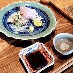 日本料理FUJI - お造りはハタ 酢橘とお塩 お醤油も