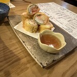 いちき - ヒラメと明太ポテトを湯葉で巻いて揚げた物。