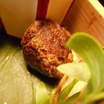 しのはら - 烏骨鶏の肝　うなぎタレ焼き　柳添え