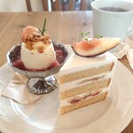 喫茶 tameiki - いちじくとカシスのレアチーズ 680円、いちじくのショートケーキ 720円、薬膳茶-温香- 600円△セット割引 50円✨薬膳茶はほうじ茶ベースでほんのりシナモン、よもぎも入り、リラックス効果◎