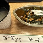 御膳蕎麦 雷門 田川 - 鶏わさと蕎麦湯割り