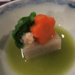 土家 - 26年4月　蕎麦豆腐　うすい豆のソース、菜の花