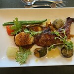 ダンデライオン - 鶏の自家製ハムと鶏もものコンフィ。ホロホロで美味い。